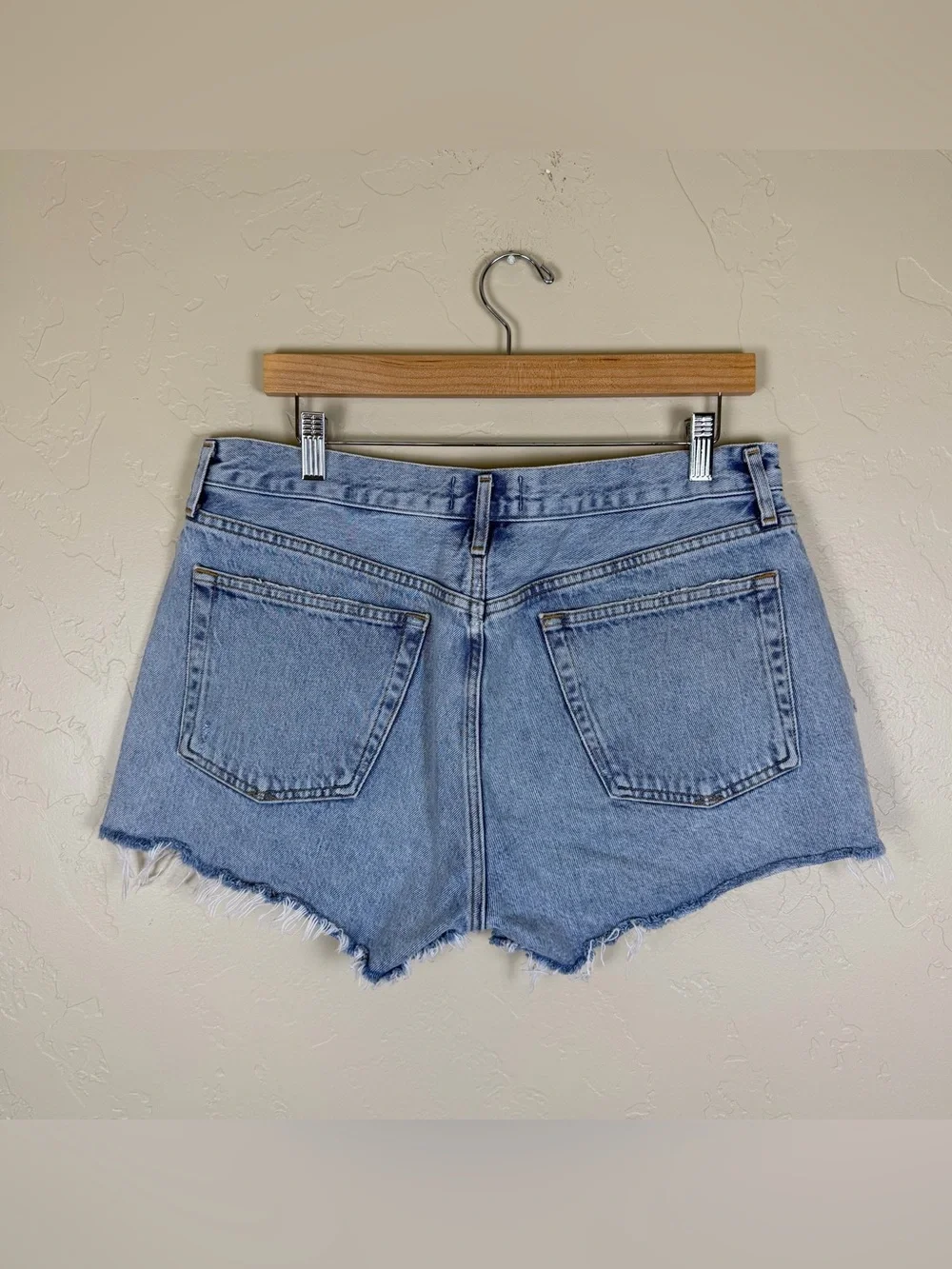 AGOLDE Parker Distressed Denim Cutoff Shorts Light Wash 100% Organic Cotton 30